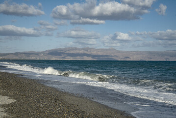 horizontal sea view with waves from Aegina island, Ionian Islands, Greece, Europe
