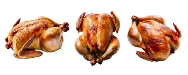Set of delicious roasted grilled chicken on transparent background