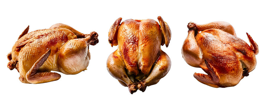 Set of delicious roasted grilled chicken on transparent background