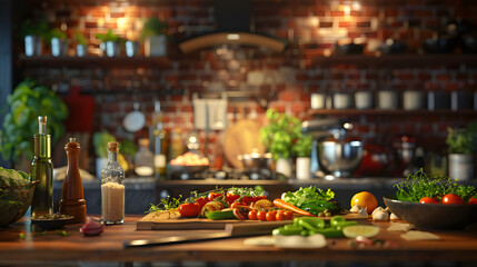 A collection of recipes on the kitchen counter. representing culinary skills and gastronomy. The backdrop is blurred