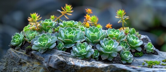 A cluster of green plants, including Chinese stonecrop
