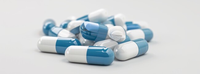 antibiotic capsule pills on white background. Pile of antibiotic drug Generative AI