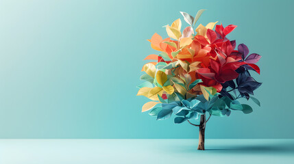 A colorful rubber tree. representing the infinite opportunities of growth and sustainability for Earth month.  - obrazy, fototapety, plakaty