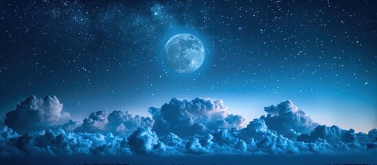 Cloudy Night Sky With Full Moon - obrazy, fototapety, plakaty