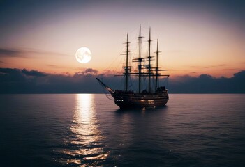 'sea ship moon background sky beautiful moonlight boat silhouette corsair sailboat marin pirate night celestial dreamy dusk eternity fantasy ghost heaven horizon lonely lost mysterious'