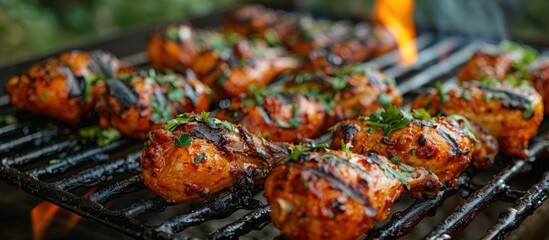 Close-Up of Indian Barbecue Chicken Grilling - Powered by Adobe