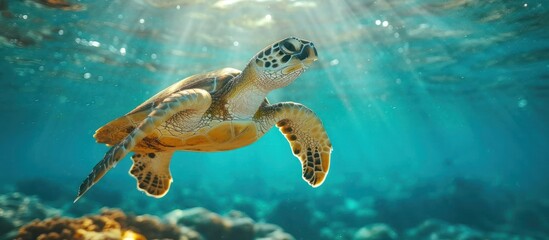 Obraz premium Green Sea Turtle Swimming in the Red Sea