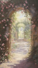 Fototapeta premium Roses Arch in the Garden painting garden arch.