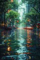 Flooded   streets of the city Generative AI