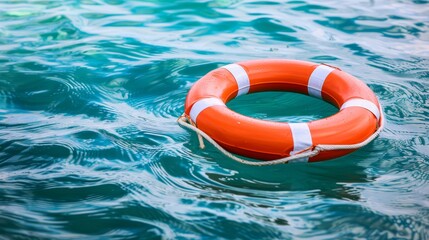 An orange life preserver floating in the middle of the ocean.
