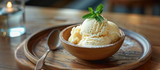 Bowl of Ice Cream With Mint Leaf