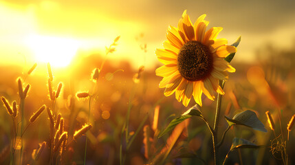 A dazzling meadow sunflower. warm mood