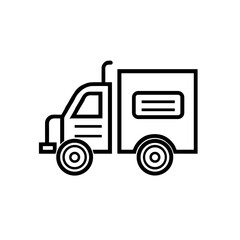 Delivery Truck Line Icon, Black Minimalist Illustration, Logistics Symbol
