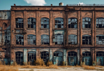 facade of a vintage lost place factory. generative ai