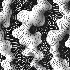 Monochrome organic lines and swirls pattern on black background. Contemporary design for fabric, wallpaper, or graphic print