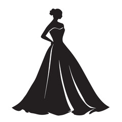 Wedding dress in cartoon, doodle style . Image for t-shirt, web, mobile apps and ui. Isolated 2d vector illustration in logo, icon, sketch style, Eps 10, black and white. AI Generative