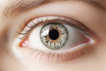 Close-up eye. Vision-related professions. Topics related to vision. Sight problem. Image for graphic designer. Image for advertising. Photo of the eye. White skin. - Powered by Adobe