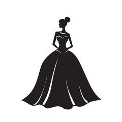 Wedding dress in cartoon, doodle style . Image for t-shirt, web, mobile apps and ui. Isolated 2d vector illustration in logo, icon, sketch style, Eps 10, black and white. AI Generative