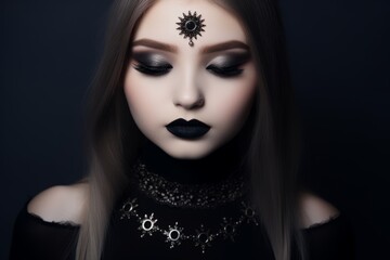 Gothic Beauty with Dramatic Makeup and Jewelry