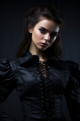 Fototapeta na wymiar Elegant woman in a dark gothic dress posing in studio