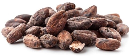 Obraz premium Cocoa Beans Heap on White Background