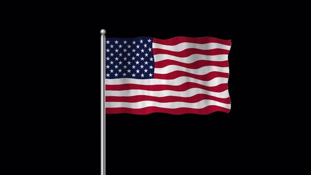 American flag waving in wind, United States Animation, Alpha Channel
