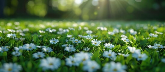 Field of White Flowers in Sunlight