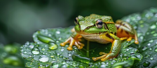 Obraz premium Green Frog Sitting on Leaf