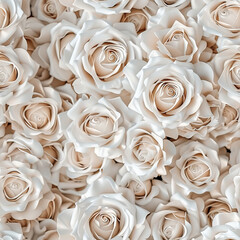 Seamless pattern of white cream roses