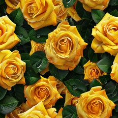 Seamless pattern of photorealistic yellow roses