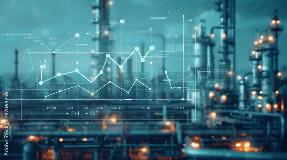 Poster a flowchart of industrial production with an arrow pointing upwards. signifying the nations industri