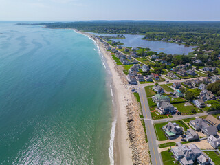 North Scituate Beach aerial view in summer in town of Scituate, Norfolk County, Massachusetts MA,...