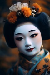 Traditional Japanese Geisha in Kimono with Elegant Makeup