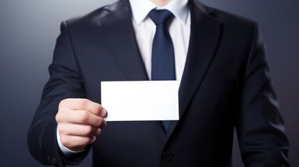 man in suit holding business name card, ai