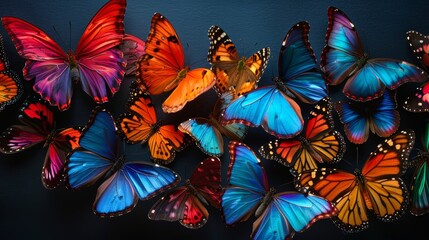 Vibrant Butterflies on Black Background Generative AI