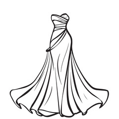 Wedding dress in cartoon, doodle style . Image for t-shirt, web, mobile apps and ui. Isolated 2d vector illustration in logo, icon, sketch style, Eps 10, black and white. AI Generative