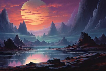 Alien Planet Horizon: Gradient Landscape Painting