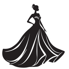 Wedding dress in cartoon, doodle style . Image for t-shirt, web, mobile apps and ui. Isolated 2d vector illustration in logo, icon, sketch style, Eps 10, black and white. AI Generative