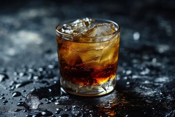 Chilled whiskey on the rocks in a glass