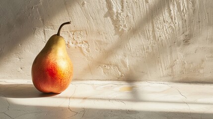 Sunlit pear on a textured background