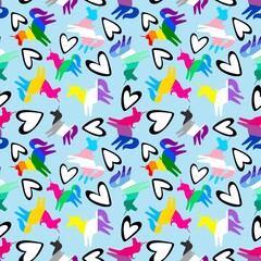 Cartoon lgbt flags seamless rainbow unicorn pattern for wrapping paper and fabrics and linens and clothes print
