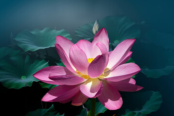 Closeup of a beautiful lotus flower in the pond