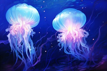 Bioluminescent Deep Sea Gradients Abstract Art - Oceanic Light Effect Masterpiece