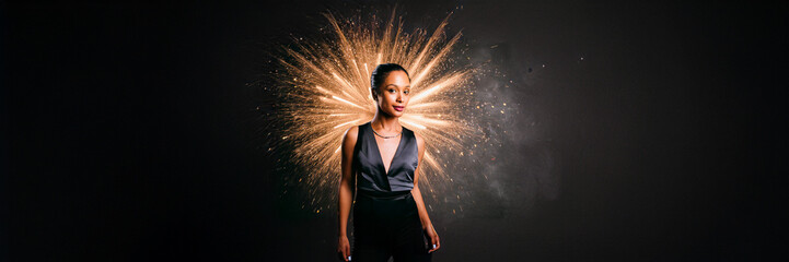 woman silhouette with firework explosion behind