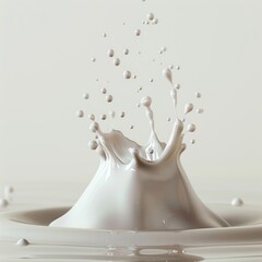 Smooth Milk Drop Splash on White Background Generative AI