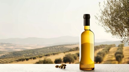 Olive Oil Bottle in a Serene Landscape Generative AI