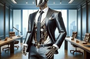 a robot designed in the style of a wealthy businessman - obrazy, fototapety, plakaty