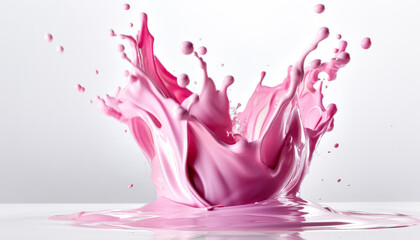 A splash of pink paint on a white background. The splash is large and bold, creating a sense of movement and energy. The pink color is vibrant and eye-catching