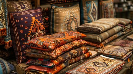 Explore a vibrant marketplace where skilled artisans showcase their unique creations. From intricate pottery to handwoven textiles, discover a kaleidoscope of handcrafted treasures. - obrazy, fototapety, plakaty