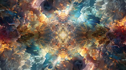 A kaleidoscopic dreamscape is a surreal and beautiful world of vibrant and ever-changing colors and patterns, like a kaleidoscope's reflections. - obrazy, fototapety, plakaty